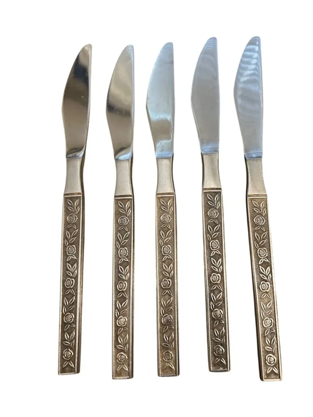 Set Of 5 Interpur Mexicaly Rose Stainless Steel Butter Knives Floral Design Japa